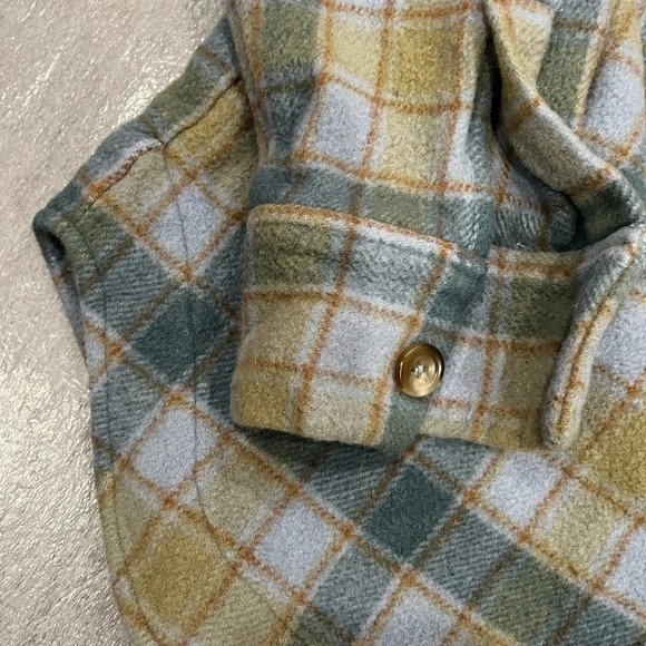 [M]ElWinG Heavy Green/ Blue Plaid Wool Blend OverShirt Shacket - Picture 3 of 8